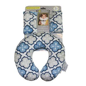 Blankets & Beyond Baby Travel Pillow and Seat Belt Covers Set Blue Gray Boys NWT